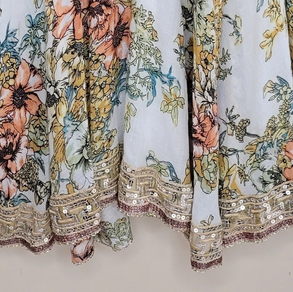 Free People | Boho Floral Dress with Sequin Hem Size XS